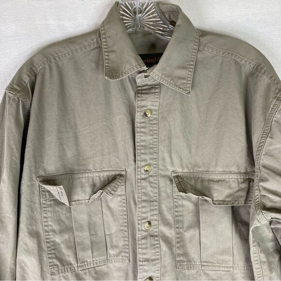 Timberland Shirt Men’s Tan S Khaki Vintage Button Down Workwear Pockets Cotton - Picture 3 of 10